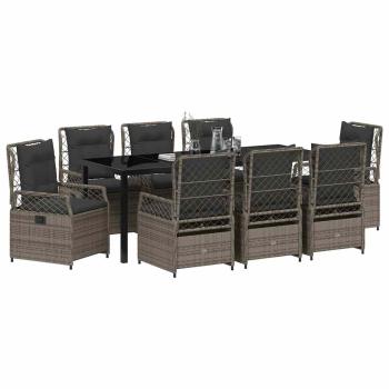 9-teiliges Garten-Diningset Grau Poly Rattan