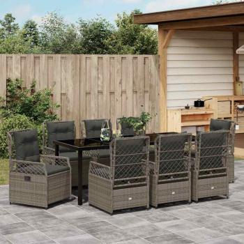 9-teiliges Garten-Diningset Grau Poly Rattan