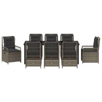 9-teiliges Garten-Diningset Grau Poly Rattan