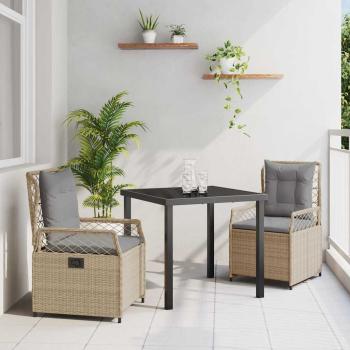 ARDEBO.de - 3-teiliges Garten-Dining-Set Beige Poly-Rattan