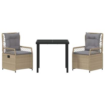 3-teiliges Garten-Dining-Set Beige Poly-Rattan