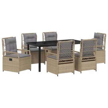 7-teiliges Garten-Esszimmer-Set Beige Poly-Rattan
