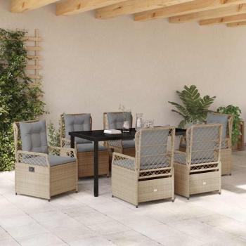 7-teiliges Garten-Esszimmer-Set Beige Poly-Rattan
