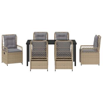 7-teiliges Garten-Esszimmer-Set Beige Poly-Rattan