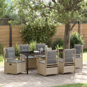 ARDEBO.de - Garten Essgruppe 7 stk. Beige und Hellgrau Poly-Rattan