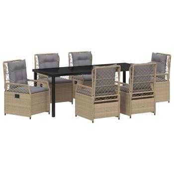 Garten Essgruppe 7 stk. Beige und Hellgrau Poly-Rattan