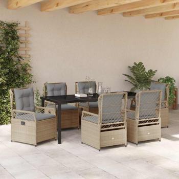 Garten Essgruppe 7 stk. Beige und Hellgrau Poly-Rattan
