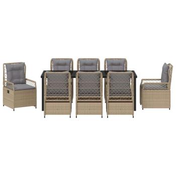 9-teiliges Garten-Ess-Set Beige Poly-Rattan