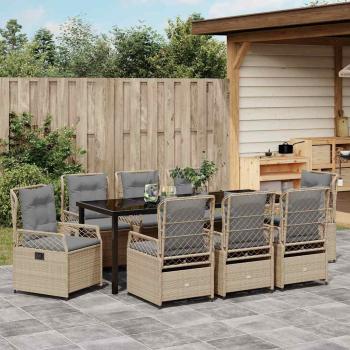 9-teiliges Garten-Ess-Set Beige Poly-Rattan
