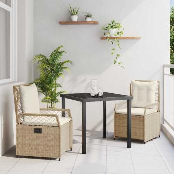 ARDEBO.de - 3-teiliges Garten-Ess-Set Beige Poly-Rattan