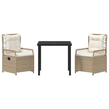 3-teiliges Garten-Ess-Set Beige Poly-Rattan