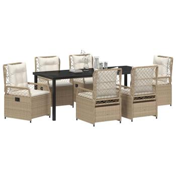 7-teiliges Garten-Esszimmer-Set Beige Poly Rattan