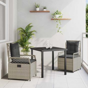 ARDEBO.de - 3 Teiliges Garten-Dining-Set Hellgrau Poly-Rattan
