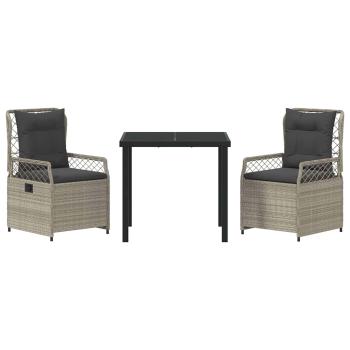 3 Teiliges Garten-Dining-Set Hellgrau Poly-Rattan