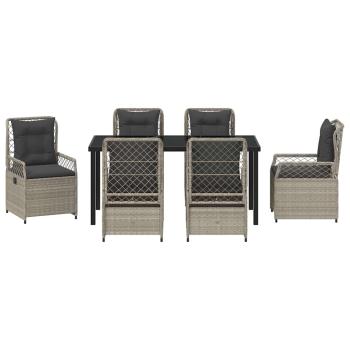 7-teiliges Garten-Esstisch-Set Hellgrau Poly-Rattan