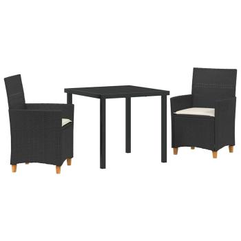 3-teiliges Garten-Ess-Set mit Kissen Schwarz Poly-Rattan