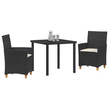 3-teiliges Garten-Ess-Set mit Kissen Schwarz Poly-Rattan