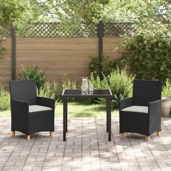 3-teiliges Garten-Ess-Set mit Kissen Schwarz Poly-Rattan