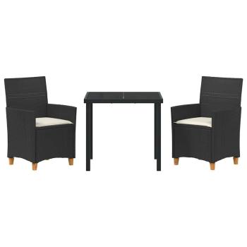 3-teiliges Garten-Ess-Set mit Kissen Schwarz Poly-Rattan