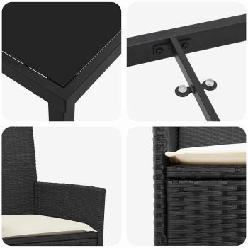 3-teiliges Garten-Ess-Set mit Kissen Schwarz Poly-Rattan