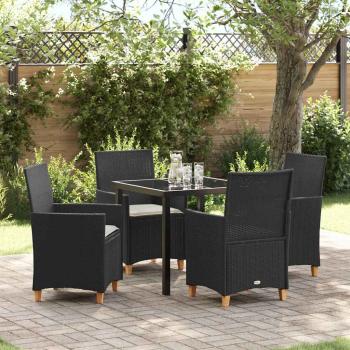 ARDEBO.de - 5 Teile Garten-Dining-Set mit Kissen Schwarz Poly-Rattan