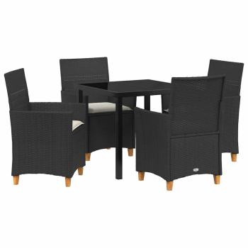 5 Teile Garten-Dining-Set mit Kissen Schwarz Poly-Rattan