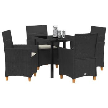 5 Teile Garten-Dining-Set mit Kissen Schwarz Poly-Rattan