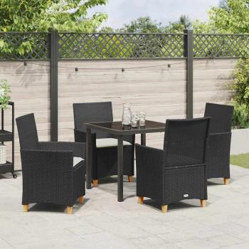5 Teile Garten-Dining-Set mit Kissen Schwarz Poly-Rattan