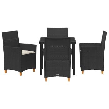 5 Teile Garten-Dining-Set mit Kissen Schwarz Poly-Rattan
