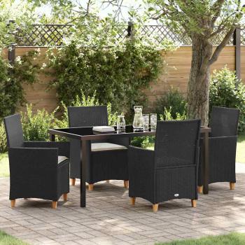 ARDEBO.de - 5-teiliges Garten-Esszimmer-Set mit Kissen Schwarz Poly-Rattan