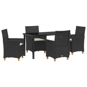5-teiliges Garten-Esszimmer-Set mit Kissen Schwarz Poly-Rattan