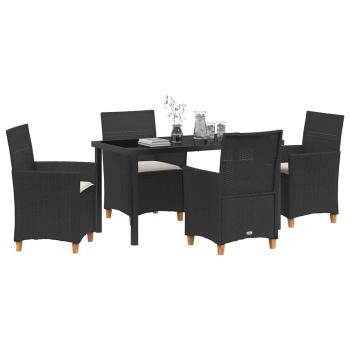 5-teiliges Garten-Esszimmer-Set mit Kissen Schwarz Poly-Rattan