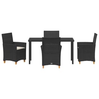5-teiliges Garten-Esszimmer-Set mit Kissen Schwarz Poly-Rattan