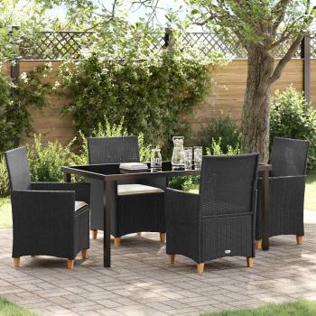 ARDEBO.de - 5-teiliges Garten-Ess-Set mit Kissen Schwarz Poly Rattan
