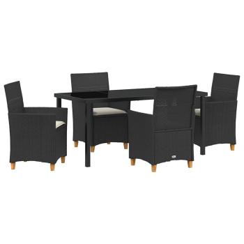 5-teiliges Garten-Ess-Set mit Kissen Schwarz Poly Rattan
