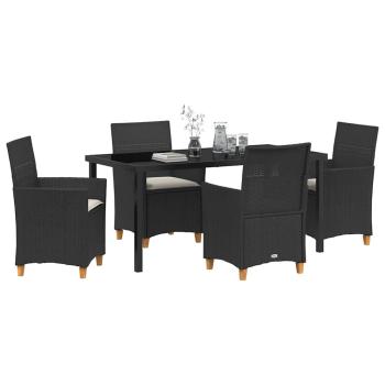 5-teiliges Garten-Ess-Set mit Kissen Schwarz Poly Rattan