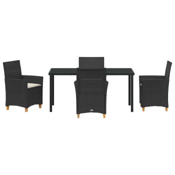 5-teiliges Garten-Ess-Set mit Kissen Schwarz Poly Rattan