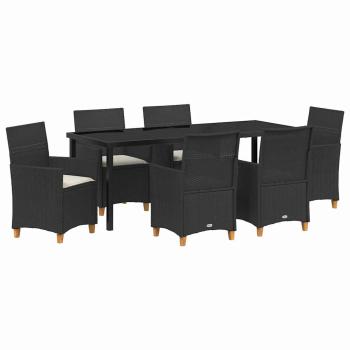 ARDEBO.de - 7-teiliges Garten-Dining-Set mit Kissen - Schwarzes Poly-Rattan