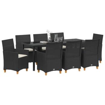 ARDEBO.de - 9-teiliges Garten-Ess-Set mit Kissen in Schwarz aus Poly-Rattan