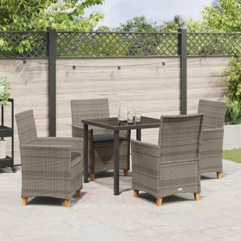 5-teiliges Garten-Essset mit Kissen Grau Poly Rattan
