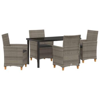 5-teiliges Gartenset mit Kissen Grau Poly Rattan