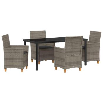 5-teiliges Garten-Esszimmer-Set mit Kissen Grau Poly-Rattan