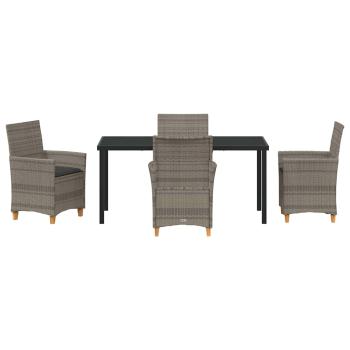 5-teiliges Garten-Esszimmer-Set mit Kissen Grau Poly-Rattan
