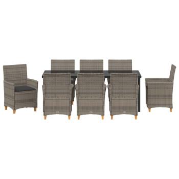 Garten Essgruppe 9 pcs Grau Poly-Rattan