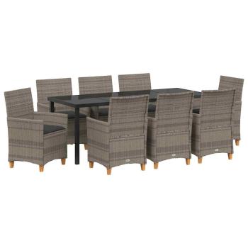 Garten Essgruppe 9 pcs Grau Poly-Rattan