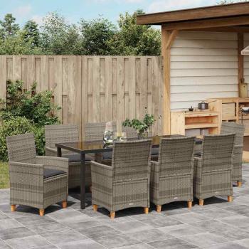 Garten Essgruppe 9 pcs Grau Poly-Rattan