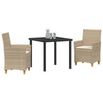 3-teiliges Garten-Ess-Set mit Kissen Beige Poly-Rattan
