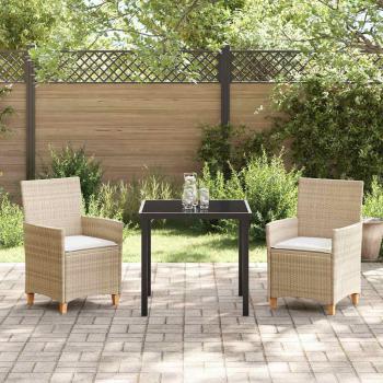 3-teiliges Garten-Ess-Set mit Kissen Beige Poly-Rattan
