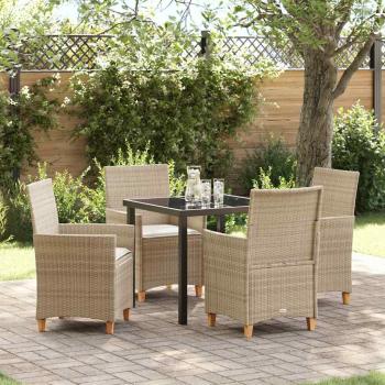 ARDEBO.de - 5-teiliges Garten-Essset mit Kissen Beige Poly Rattan