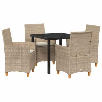 5-teiliges Garten-Essset mit Kissen Beige Poly Rattan